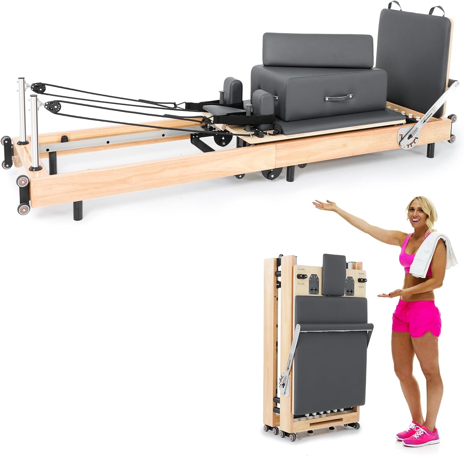 Home Gym Yoga - Składany reformer do pilatesu z drewna