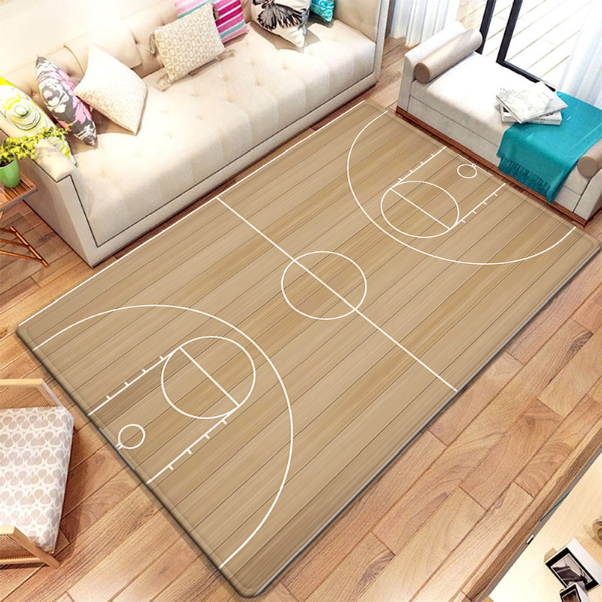 Home Gym And Basketball Court - Dywan pluszowy z motywem boiska do