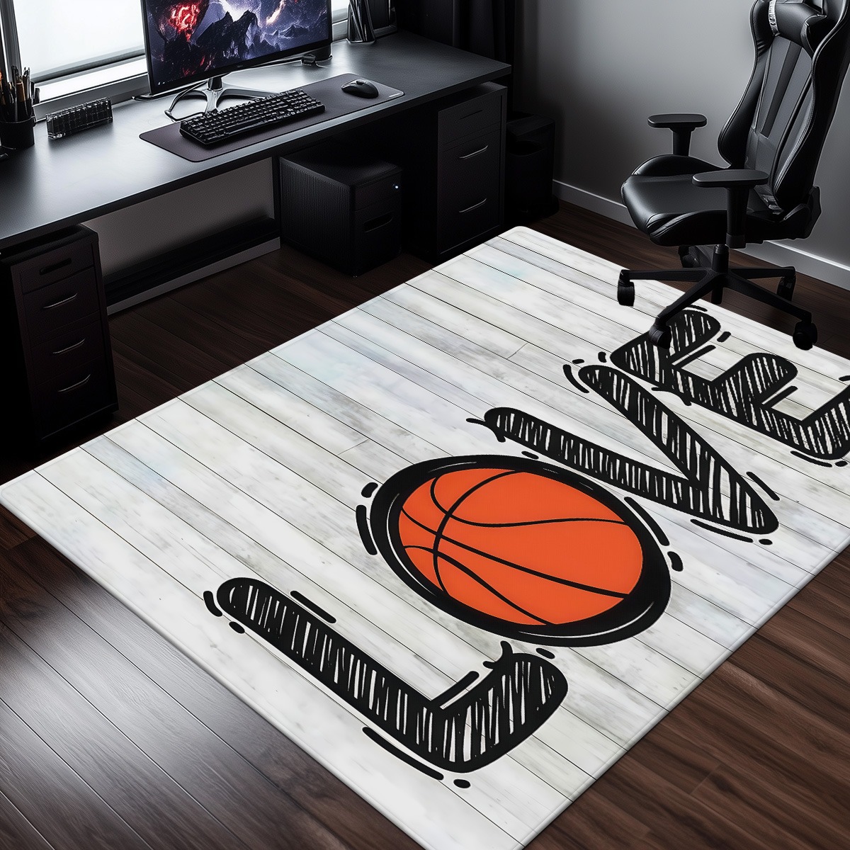Dywan z teksturą drewna boiska – Home Gym And Basketball Court recenzja i cena