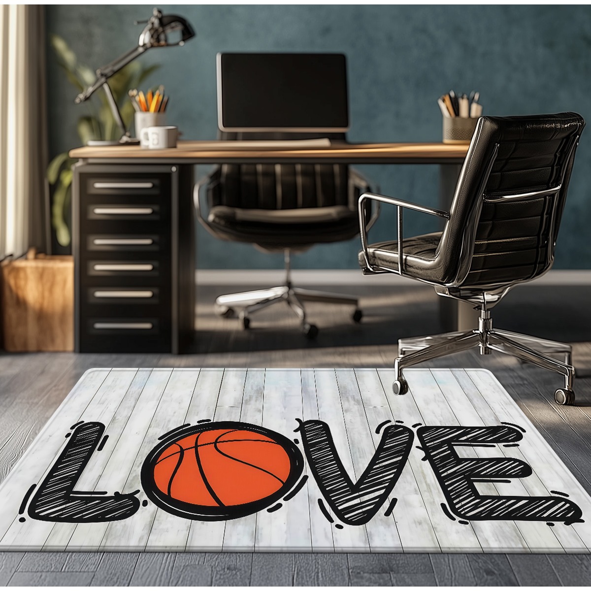 Dywan z teksturą drewna boiska – Home Gym And Basketball Court recenzja i cena