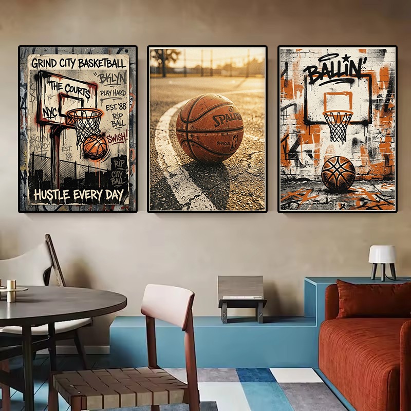 Plakat z koszykówką miejską, v – Home Gym And Basketball Court recenzja i cena