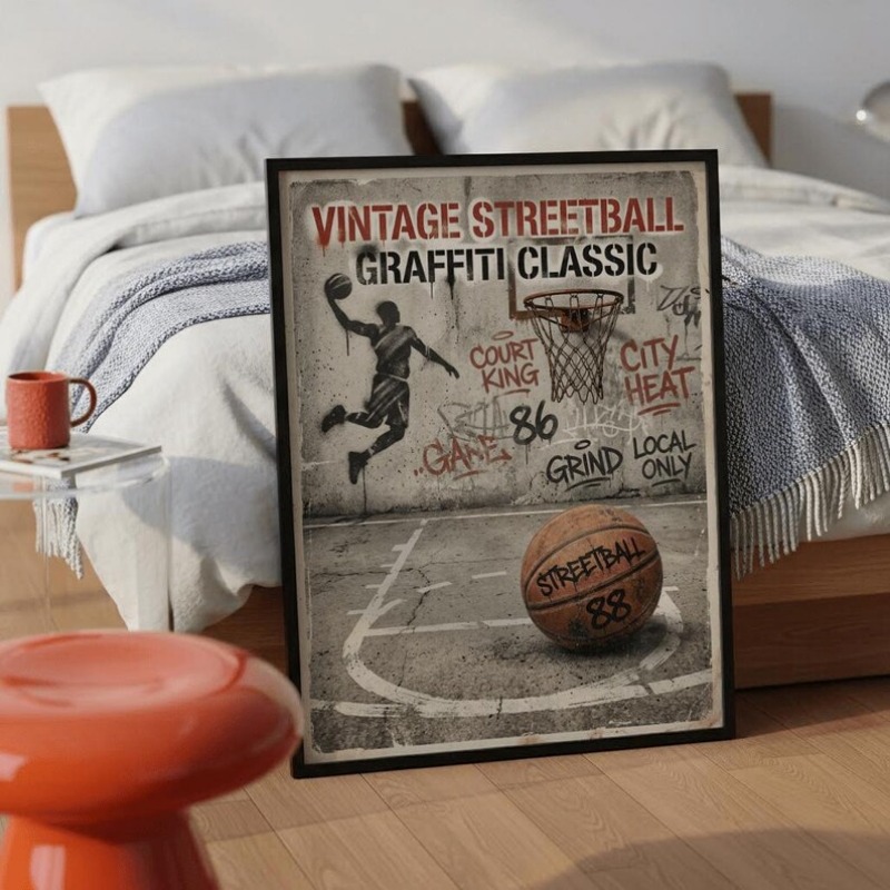 Plakat z koszykówką miejską, v – Home Gym And Basketball Court recenzja i cena